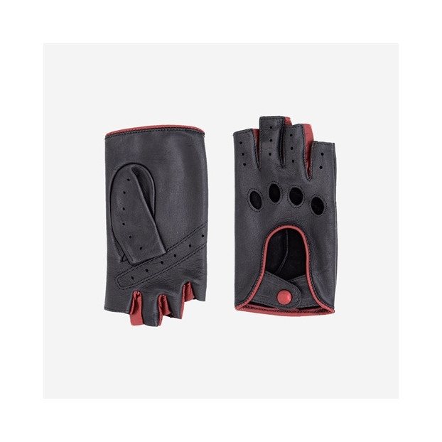 GANTS DE CONDUITE MITAINES CUIR AGNEAU NON DOUBLÉ 21125NF 102 noir rouge